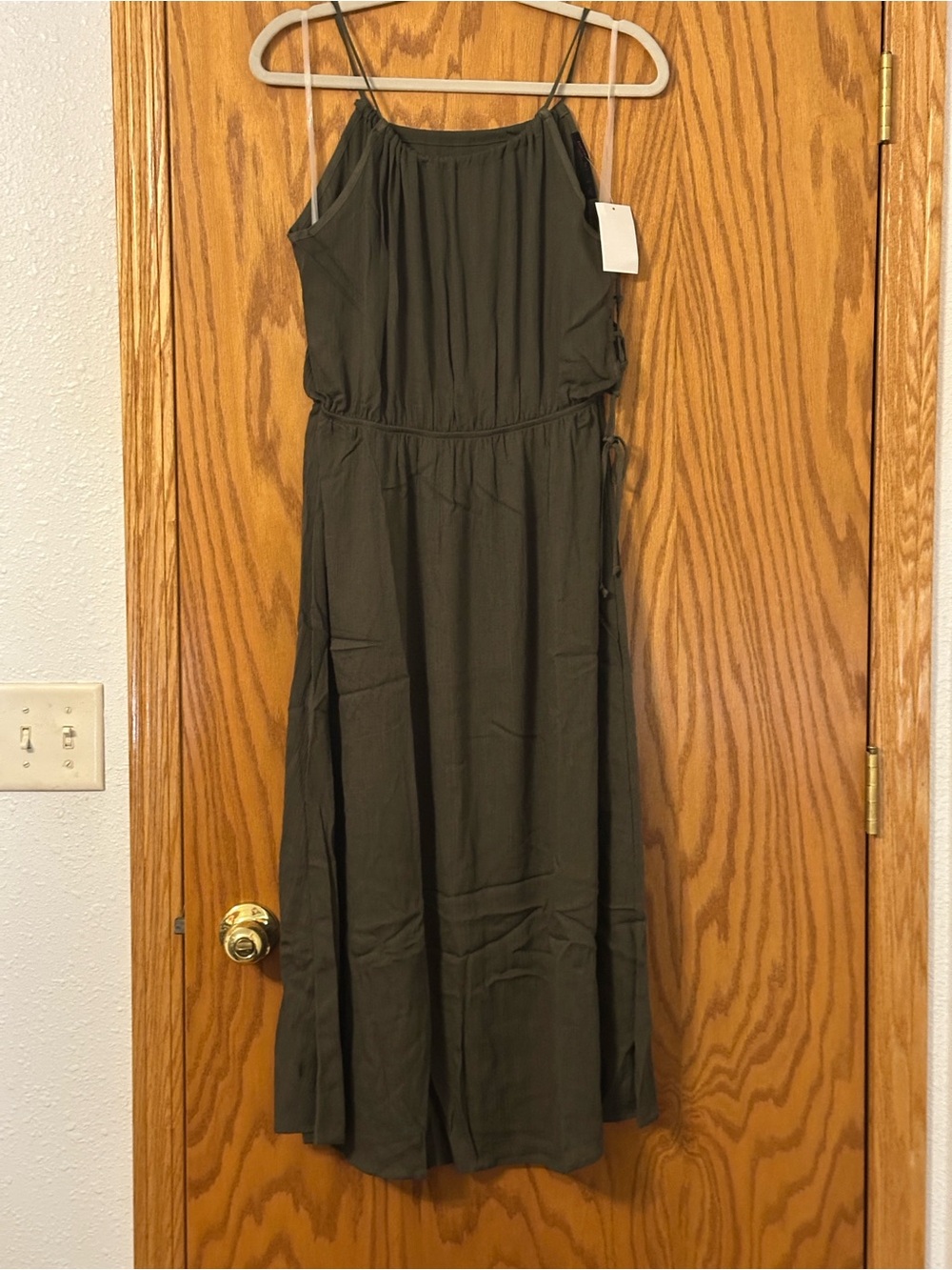 Fraiche by J Women's Olive Green Midi Dress - Sleeveless Casual - NWT - Size L